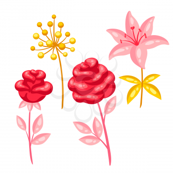 Set of decorative bright flowers. Illustrations in cartoon style.