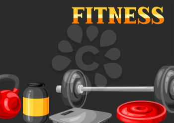 Background with fitness equipment. Sport bodybuilding items illustration. Healthy lifestyle concept.