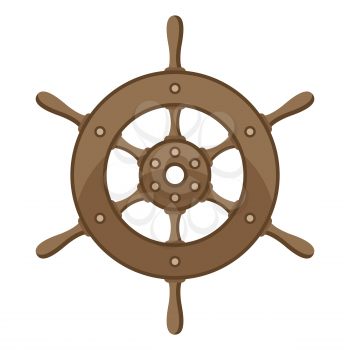 Illustration of ship steering wheel. Nautical symbol icon. Marine retro decorative item.