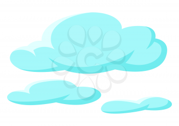 Set of blue clouds on white background. Cartoon cloudscape illustration.