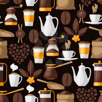 Seamless pattern with coffee icons. Food illustration of beverage items. Background for coffee shop, bar and cafe.