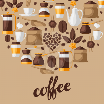 Background with coffee icons. Food illustration of beverage items. Design for coffee shop, bar and cafe.