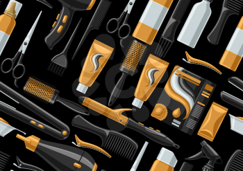 Barbershop seamless pattern with professional hairdressing tools. Haircutting salon background.