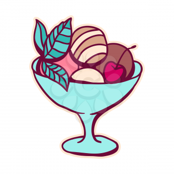 Illustration of sweet ice cream. Stylized dessert for pastry shops and cafes.