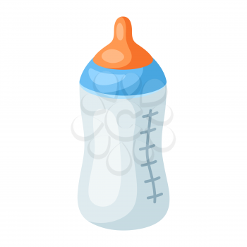 Illustration of stylized baby bottle with nipple. Icon in carton style.