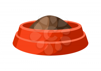 Illustration of cat or dog food plate. Animal feed.