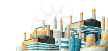 Illustration with factories or industrial buildings. Urban manufactory landscape of constructions.