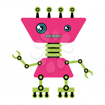 Illustration of funny robot. Cute little mechanical machine.