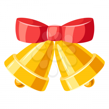 Illustration of golden bells with red bow. Merry Christmas or Happy New Year decoration.