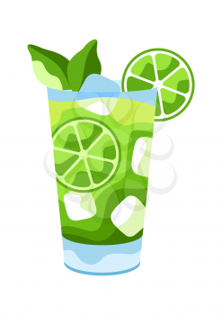 Mojito cocktail illustration. Stylized image of alcoholic beverage.