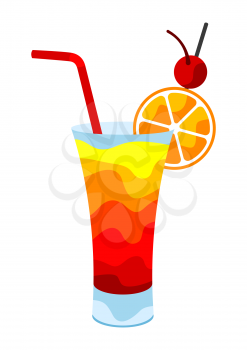 Tequila Sunrise cocktail illustration. Stylized image of alcoholic beverage.