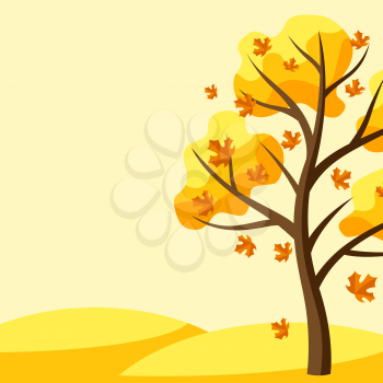Autumn background with tree. Natural seasonal decorative illustration.