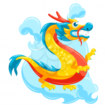 Illustration of Chinese dragon. Mascot or tattoo. Traditional China symbol. Asian mythological animal.