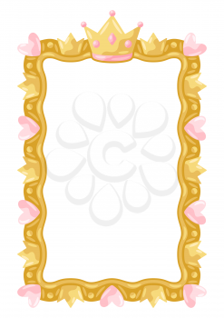 Princess frame with hearts and crowns. Stylized decoration children photography.