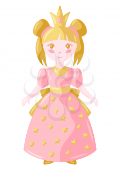 Illustration of little princess. Stylized picture for decoration children holiday and party.