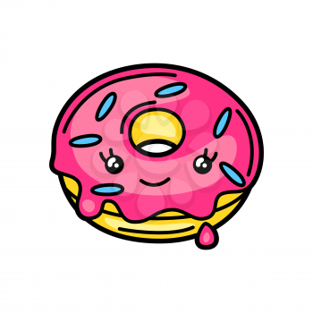 Kawaii illustration of donut. Cute funny character for fast food.