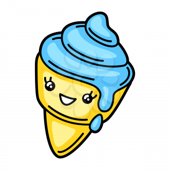 Kawaii illustration of ice cream. Cute funny character for fast food.