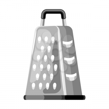Illustration of steel cooking grater. Stylized kitchen and restaurant utensil item.
