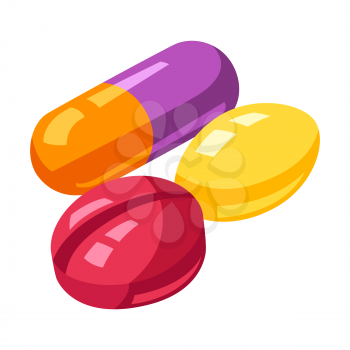 Illustration of tablets and capsules. Stylized conceptual medical image.