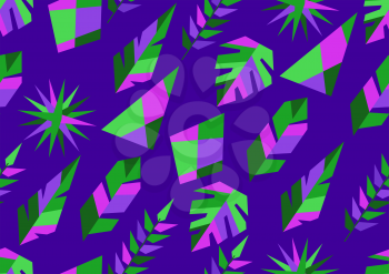 Seamless pattern with tropical leaves. Abstract plants in geometric style.