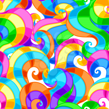 Seamless pattern with abstract colored swirls. Colorful shiny bright curls.