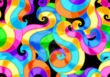 Seamless pattern with abstract colored swirls. Colorful shiny bright curls.