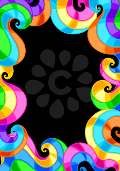 Frame with abstract colored swirls. Colorful shiny bright curls.