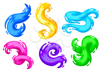 Set of colored swirls or paint blots. Colorful shiny bright curls.