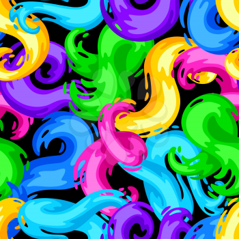 Seamless pattern with colored swirls or paint blots. Colorful shiny bright curls.