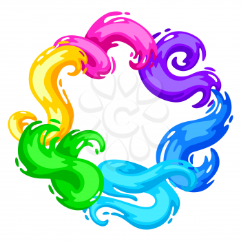 Frame with colored swirls or paint blots. Colorful shiny bright curls.