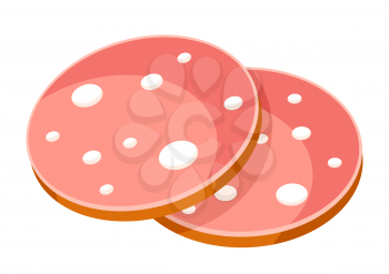 Illustration of sausage slices. Adversting icon or image for butcher shops and industries.