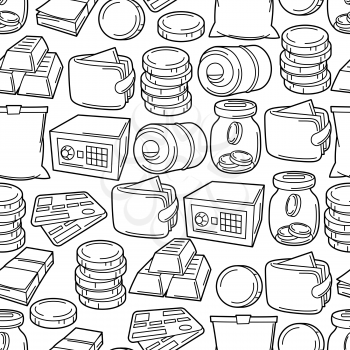 Banking seamless pattern with money icons. Business background with finance items. Economy and commerce stylized image.