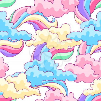 Illustration of color clouds and rainbows. Background for decoration children holiday and party.