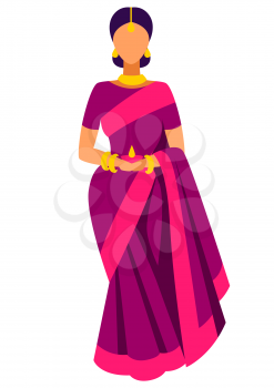 Illustration of Diwali woman with oil lamp. Deepavali or dipavali festival of lights. Indian Holiday image of traditional symbol.