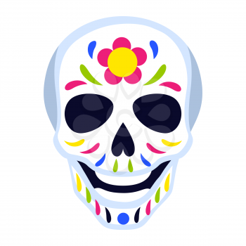 Traditional Mexican head skull. Dia de los muertos. Day of the Dead symbol with decoration and flower.