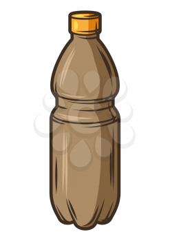 Illustration of plastic bottle with beer. Object in engraving hand drawn style. Old decorative element for beer festival or Oktoberfest.