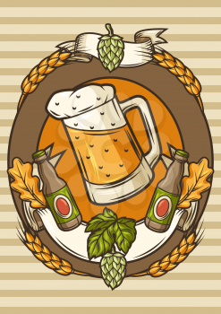 Badge for beer festival or Oktoberfest. Background design for pub or bar menu and flyers.
