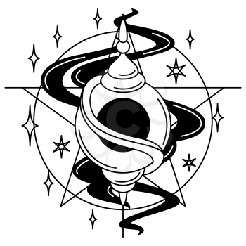 Magic illustration with amulet. Mystic, alchemy, spirituality and tattoo art. Isolated vector print. Black and white magical simbol.