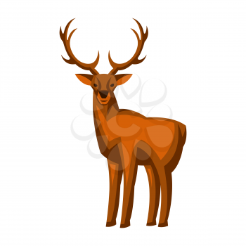 Merry Christmas illustration of deer. Holiday icon in cartoon style. Happy celebration.