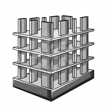 Illustration of high rise concrete building. Housing construction item. Industrial repair or house symbol.