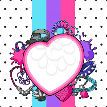 Background with youth subculture symbols. Teenage creative illustration. Fashion jewelry and necklaces in cartoon style.