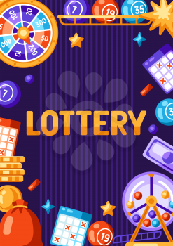 Lottery and bingo frame. Concept for gambling or online games. Background with lotto and casino items.