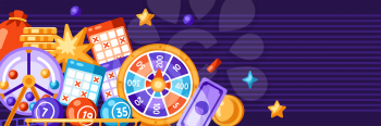 Lottery and bingo illustration. Concept for gambling or online games. Background with lotto and casino items.