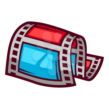 Illustration of film tape in cartoon style. Cute funny object. Symbol in comic style.