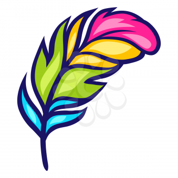 Illustration of feather in cartoon style. Cute funny object. Symbol in comic style.