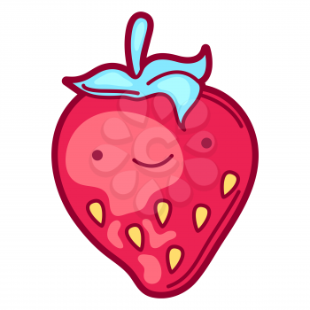 Illustration of strawberry in cartoon style. Cute funny character. Symbol in comic style.