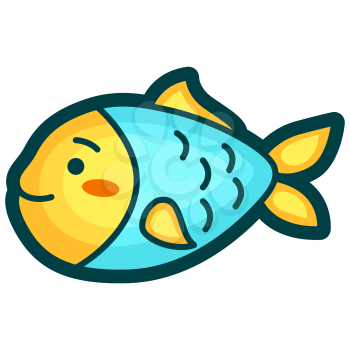 Illustration of fish in cartoon style. Cute funny character. Symbol in comic style.