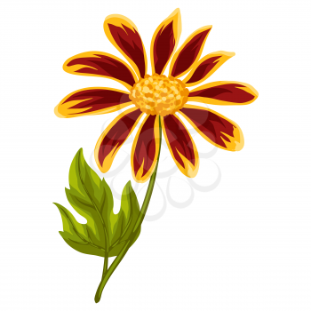 Illustration of stylized flower with leaves. Decorative autumn plant. Twig for decoration.