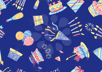 Happy Birthday seamless pattern. Party background. Celebration or holiday items.