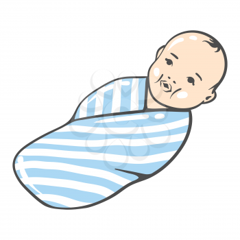 Illustration of newborn baby boy. Happy Birthday image. Holiday baby shower celebration simbol.